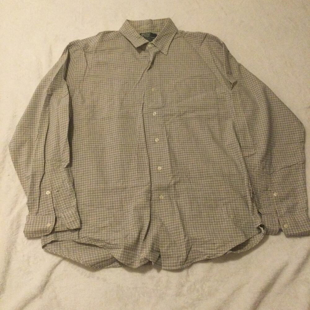 Polo Ralph Lauren Marlowe Shirt Mens L Tan Blue Cotton Check Long Sleeve Classic